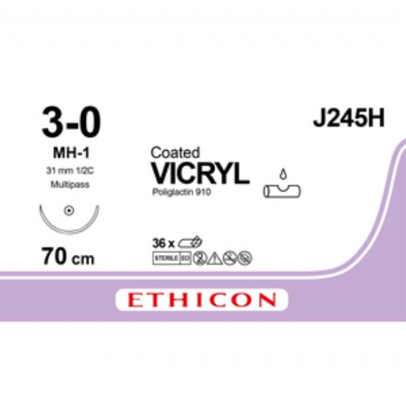 ВІКРИЛ (VICRYL) фіолетовий 27in(дюймів) (70cm(см)) M2 USP3-0 одна голка MH-1, тип колюча Taper Point, 31mm(мм), 1/2 кола